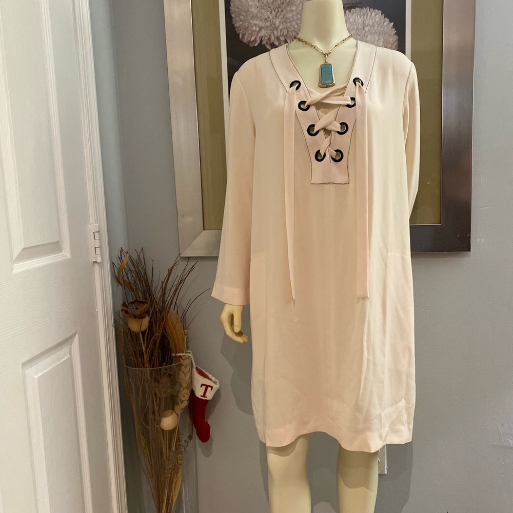 BCBG Max Azria - Cream Lace-Up "Tonya" Dress W/ Pockets